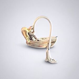 Sterling Silver Wings And Wishes Angle Pin, Angle Fishing, W/Copper, Small - 1 “